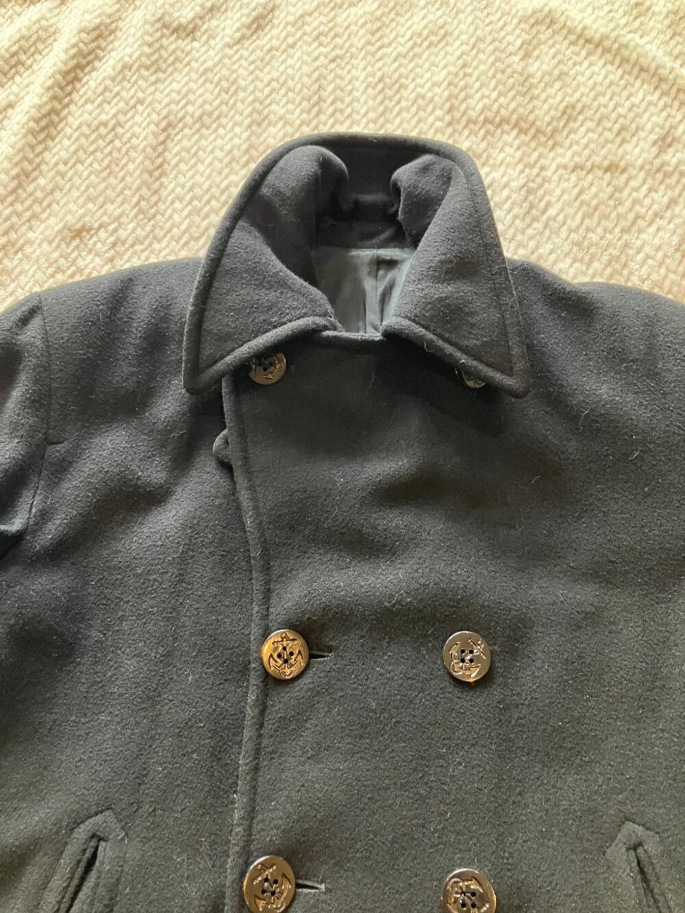Vintage John Weitz Forstmann Wool Peacoat Mens 46 Black Double Breasted Nautical - Picture 4 of 15